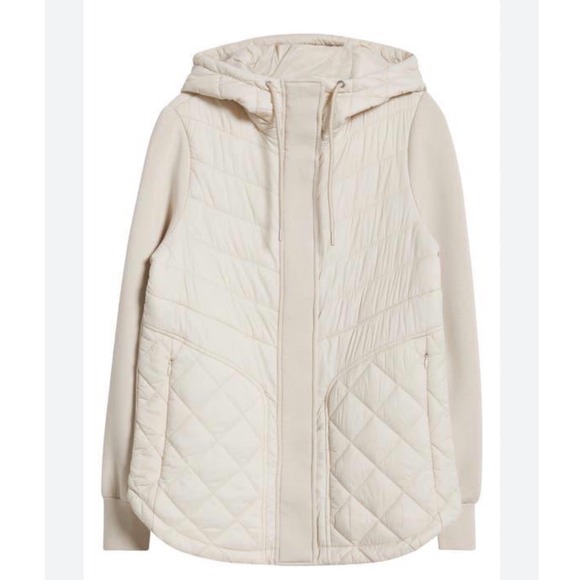 Zella Hybrid‎ Quilted Knit Hooded Jacket Size Large Beige (B) - Picture 3 of 14
